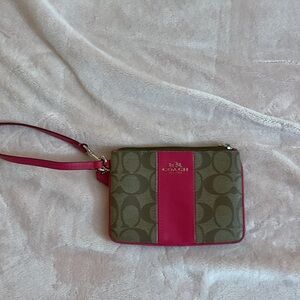 Coach Khaki and Pink Wristlet